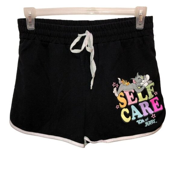 Tom and Jerry Womens Size XL Black Self Care Drawstring Dolphin Shorts - Picture 2 of 10